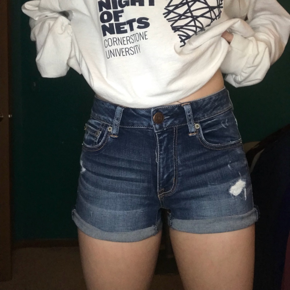 Dark wash ripped denim shorts